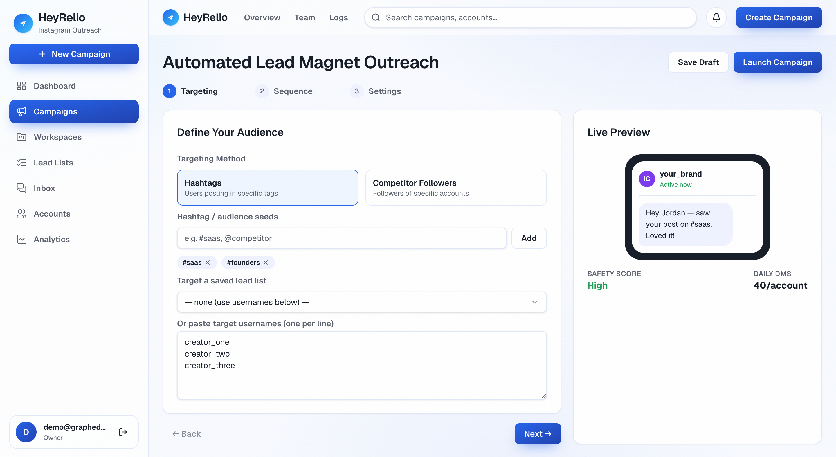 HeyRelio: Launch your campaign